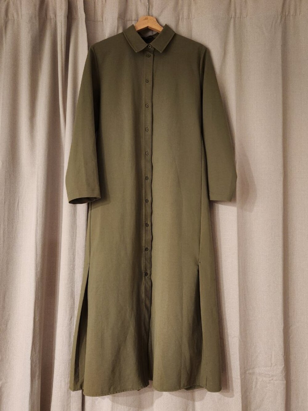 🧥 COS Belted Button-Up Dress in Khaki Size S - Picture 3 of 5